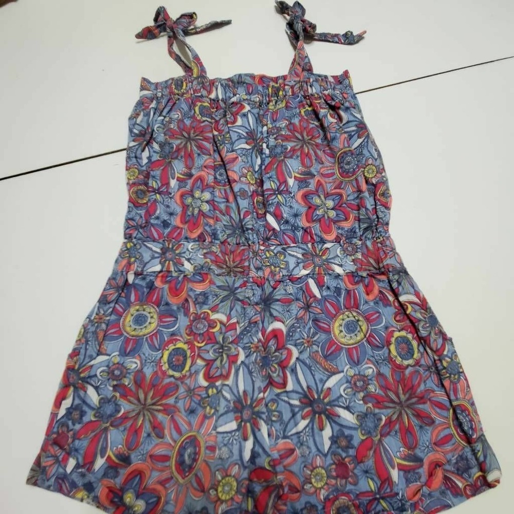 Old Navy Girls Romper Blue Red Floral Tie Front Sleeveless Knot Buttons XS - Picture 2 of 12